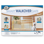 Four Paws Walkover Wood Dog Gate with Door 30-44" W x 18" H