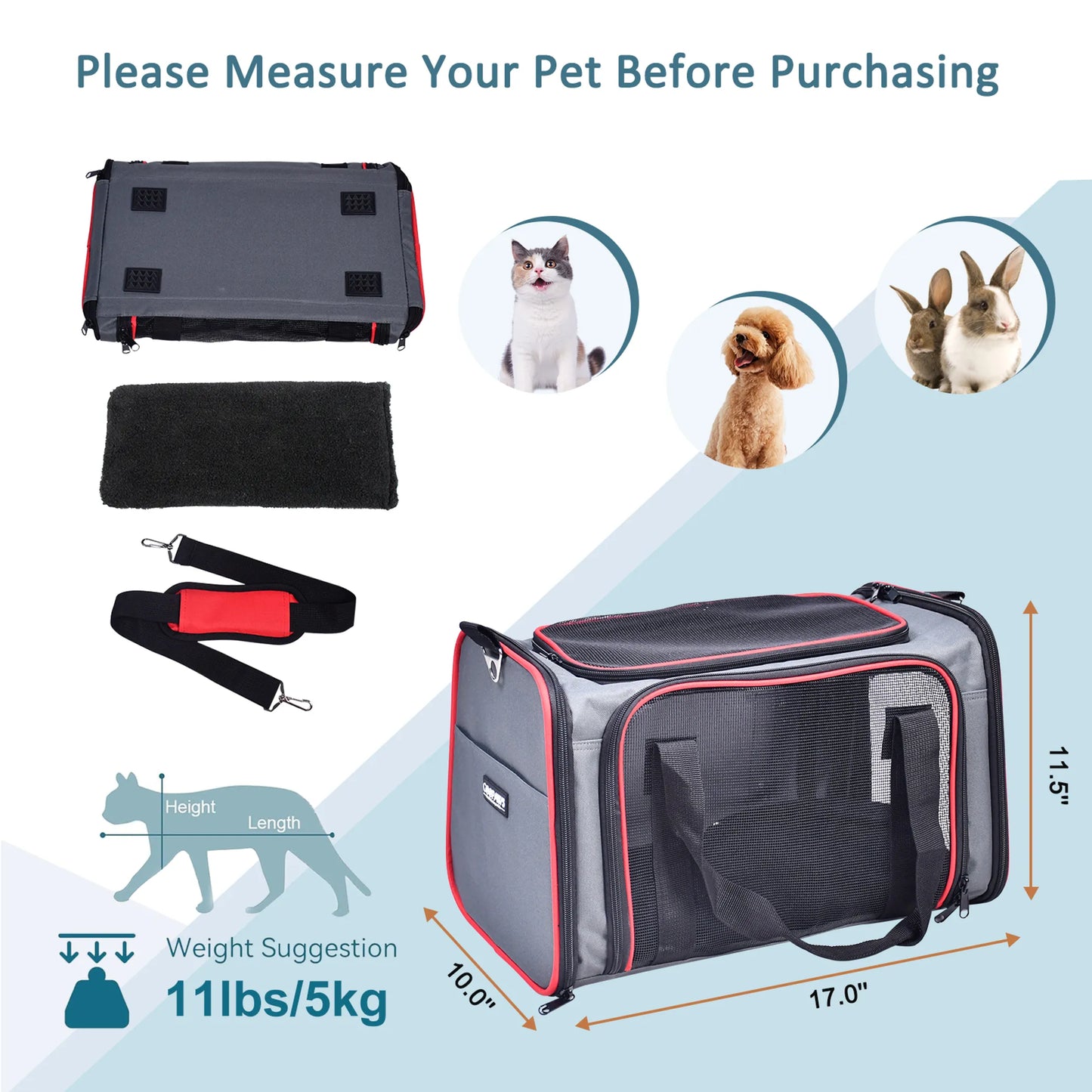 GOOPAWS Soft-Sided Kennel Pet Carrier for Small Dogs, Cats, Puppy, Airline Approved Cat Carriers Dog Carrier Collapsible, Travel Handbag & Car Seat