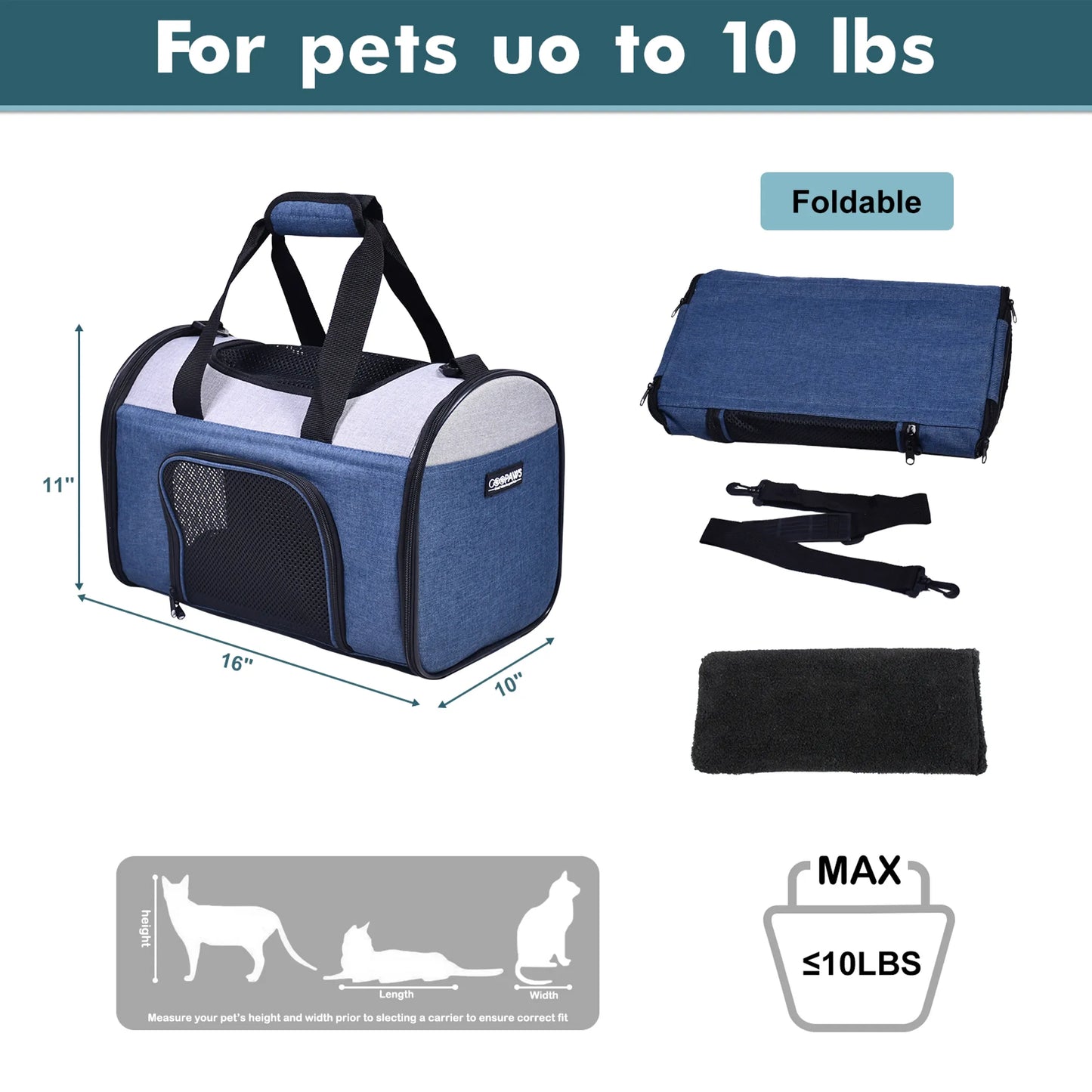 JESPET Soft-Sided Kennel Pet Carrier for Small Dogs, Cats, and Puppies, airline-approved, collapsible design