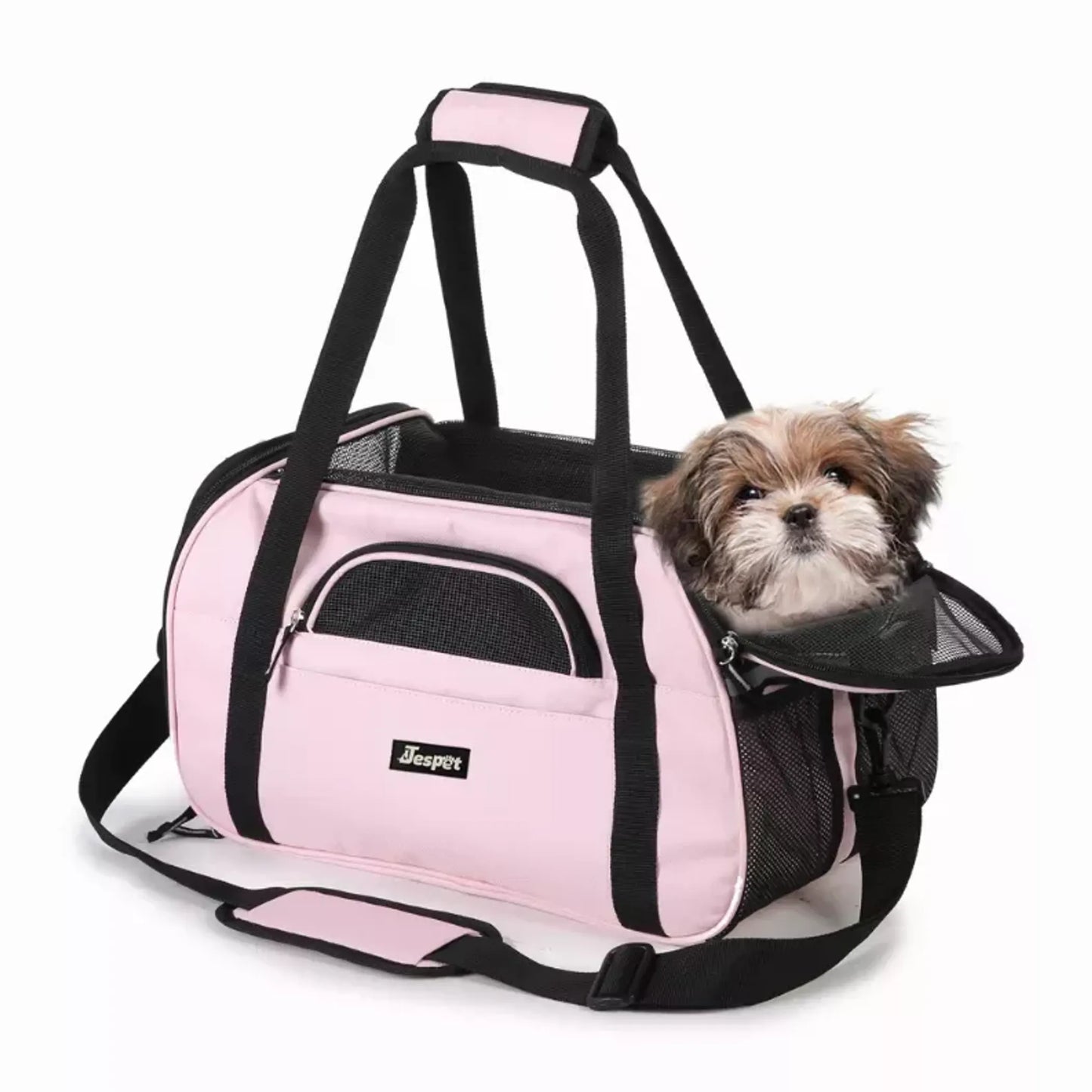 JESPET Soft-Sided Kennel Pet Carrier for Small Dogs, Cats, and Puppies, airline-approved, collapsible design - light pink