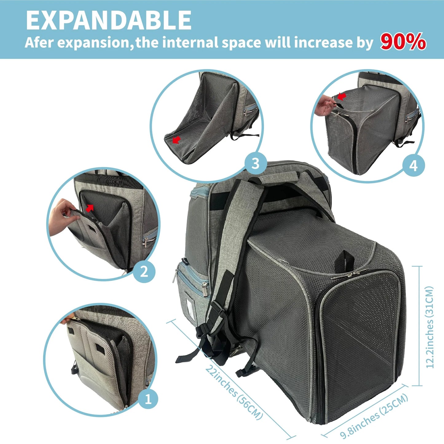 Mr. Peanut's Tahoe Series Expandable Backpack Pet Carrier, an airline-approved, foldable carrier designed for small pets