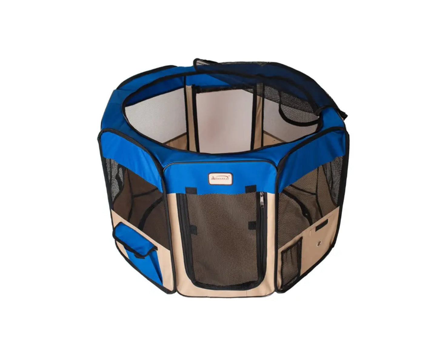 Armarkat PP001B-M Portable Pet Playpen in Blue and Beige Combo, a foldable and lightweight playpen offering a safe, spacious area