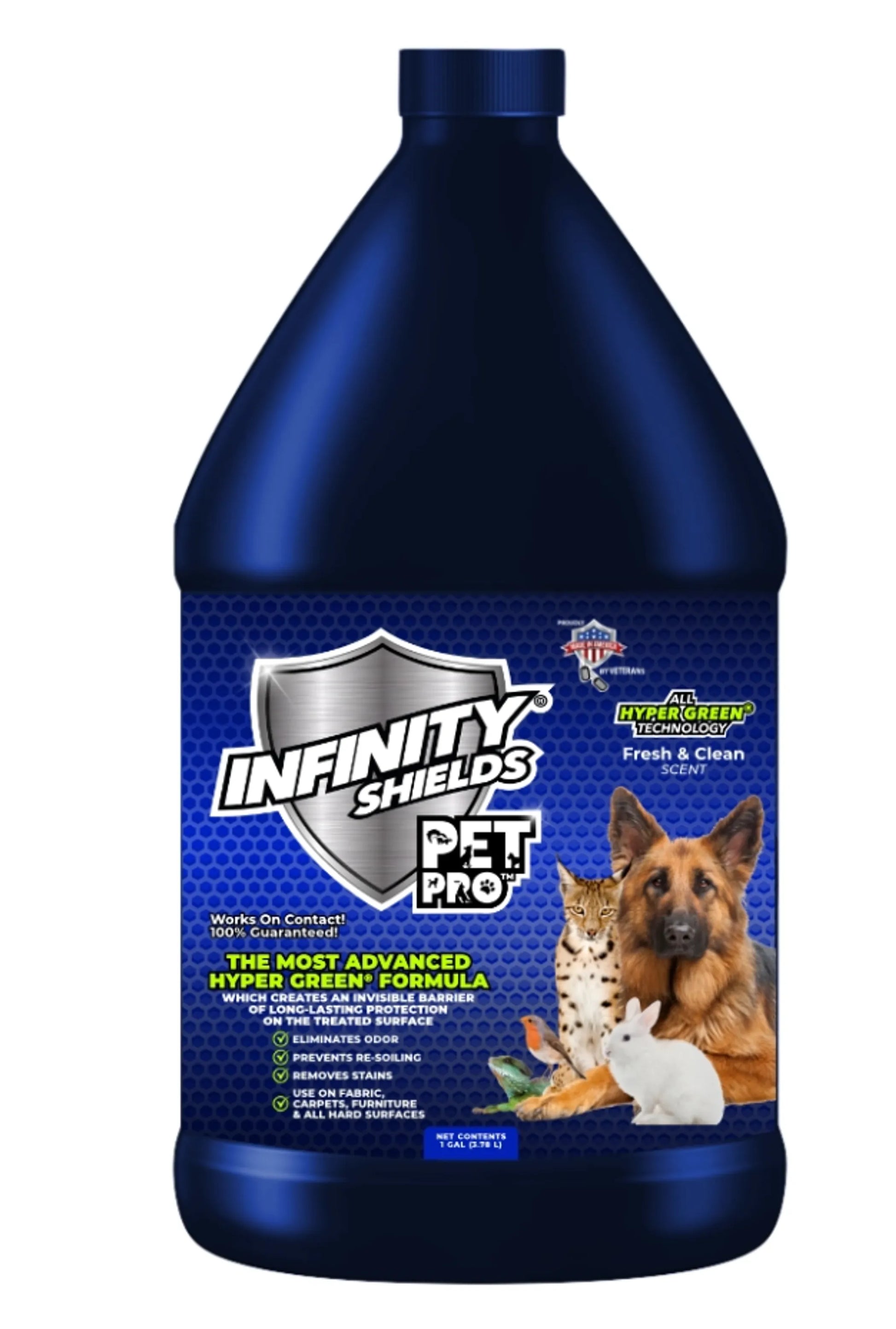 Infinity Shields Pet Pro Odor & Stain Remover - Fresh & Clean, a powerful formula that eliminates odors and stains