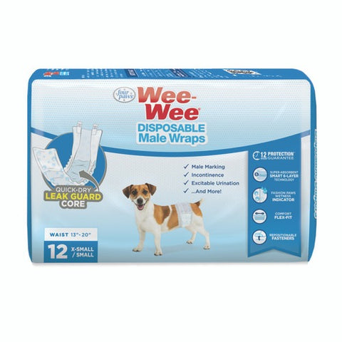Four Paws Wee-Wee Disposable Male Dog Wraps 12 Count X-Small / Small